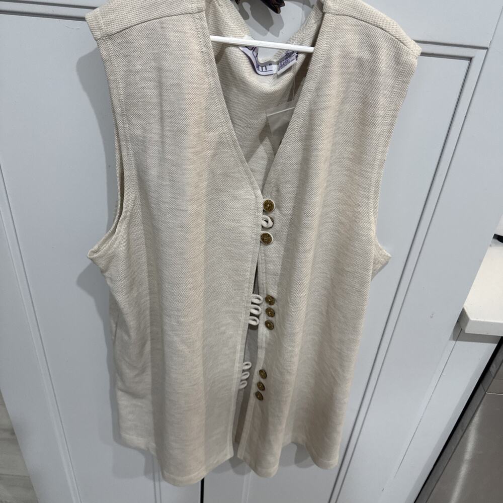 JL Plum Women's Xl Tank Top Vintage Pique Button Summer Casual V-Neck Oatmeal